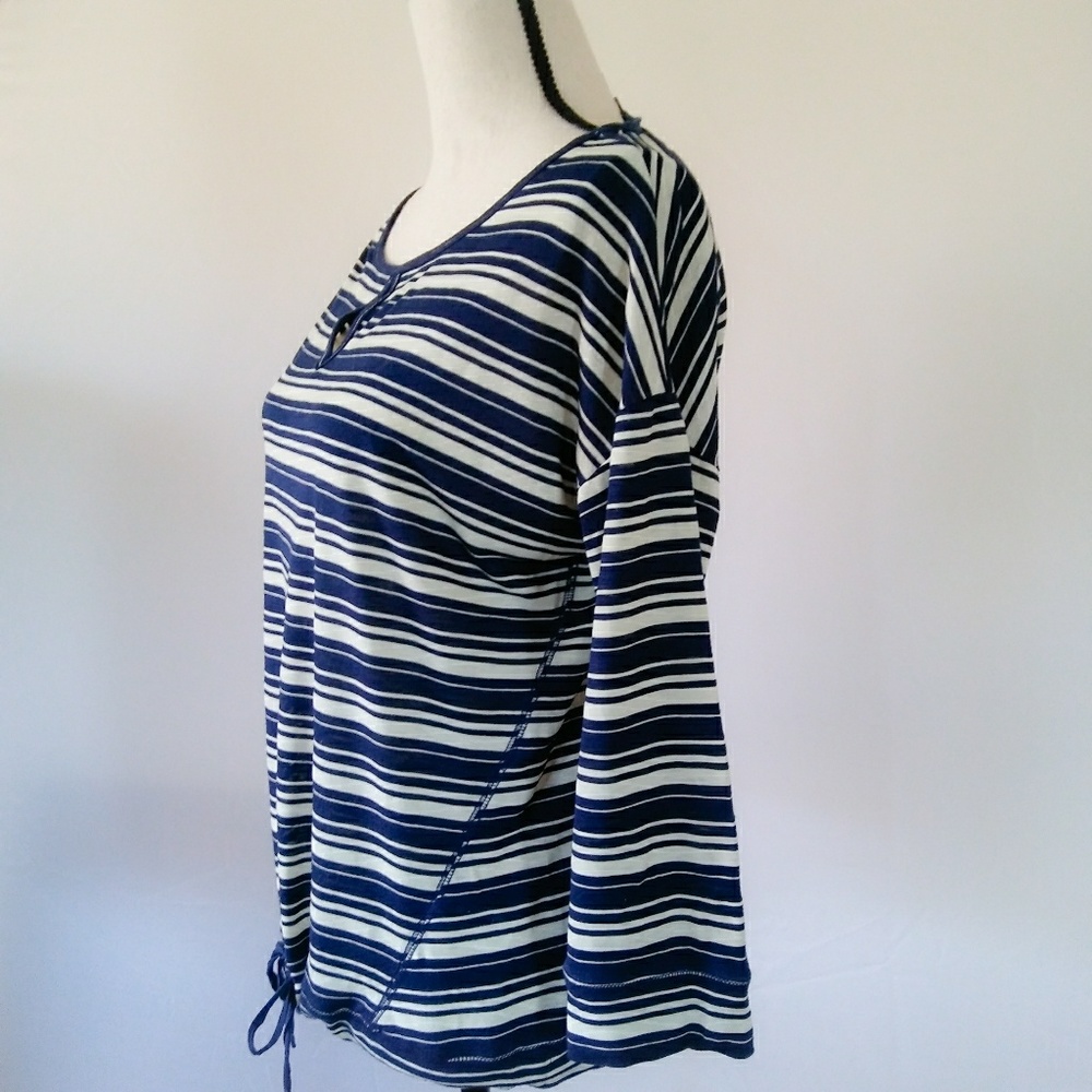 Talbot's Navy Blue Striped Drawstring Top - Picture 4 of 7